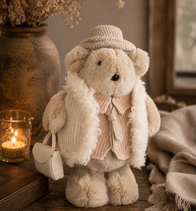 J-Line Teddybeer met Kleding en Tasje, Overige merken, Beer, Ophalen of Verzenden, Zo goed als nieuw
