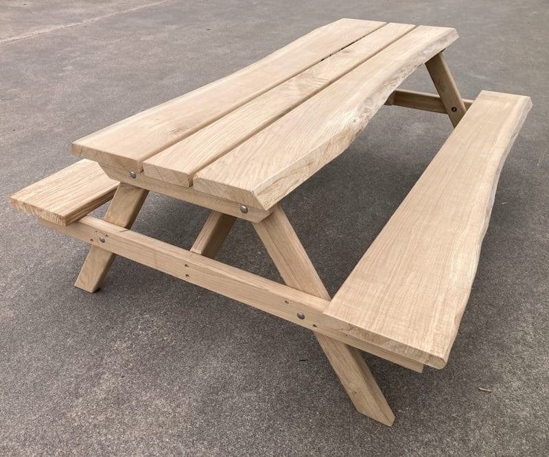 Eiken Boomstam Picknicktafel - Demo model, Ophalen, Zo goed als nieuw, Rechthoekig, Hout