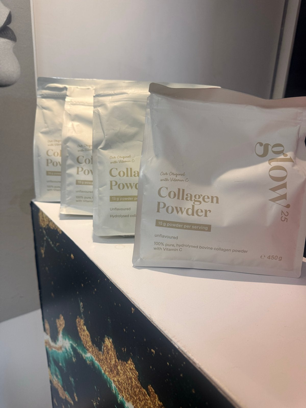 Glow25 Collageen Poeder Ongeparfumeerd 450g - 3 stuks, Sport en Fitness, Gezondheidsproducten en Wellness, Verzenden, Nieuw, Poeder of Drank