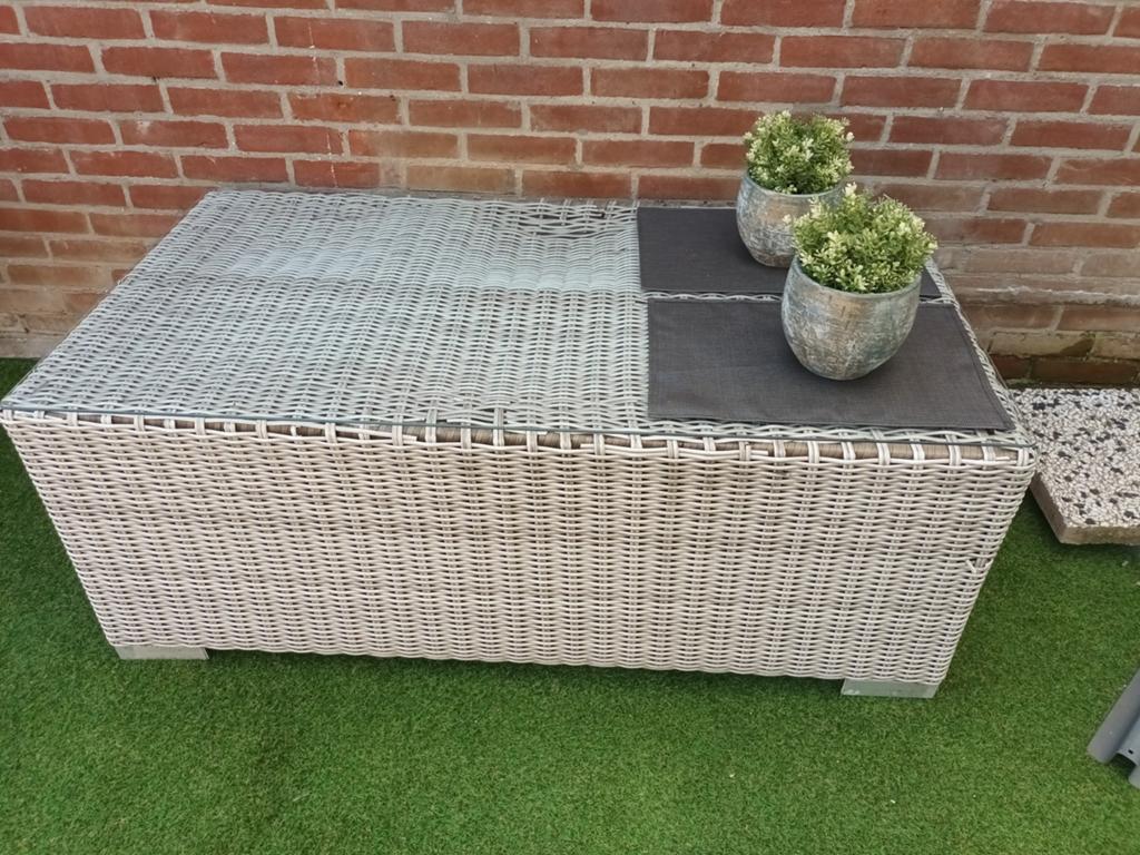 Tuintafel met glasplaat 130x70 cm, Ophalen, Gebruikt, Rechthoekig, Metaal