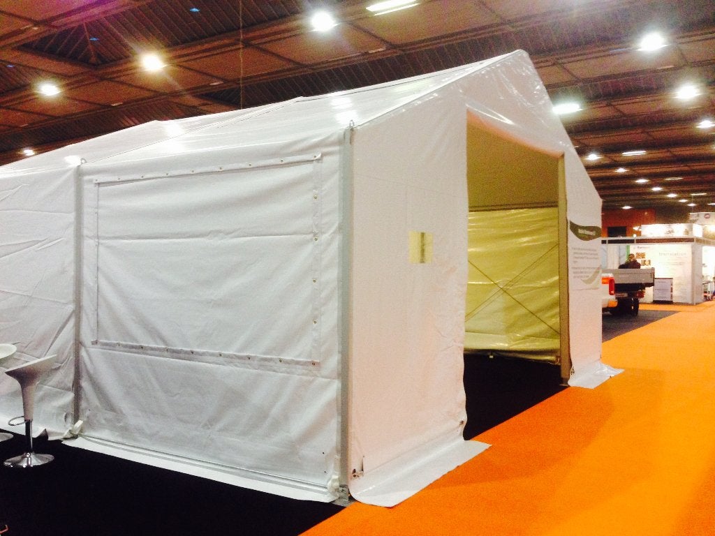 Aluminium PVC opslagtent 6,5 x 12 m, Ophalen