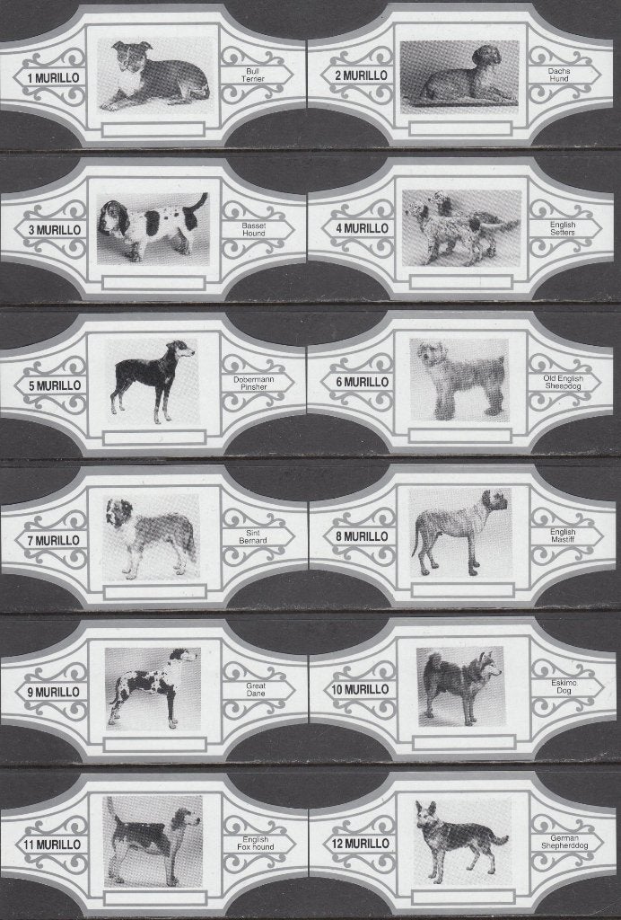 Sigarenbanden met Honden, Murillo 1-12 wit-zilver, Ophalen of Verzenden, Nieuw, Sigarenbandjes
