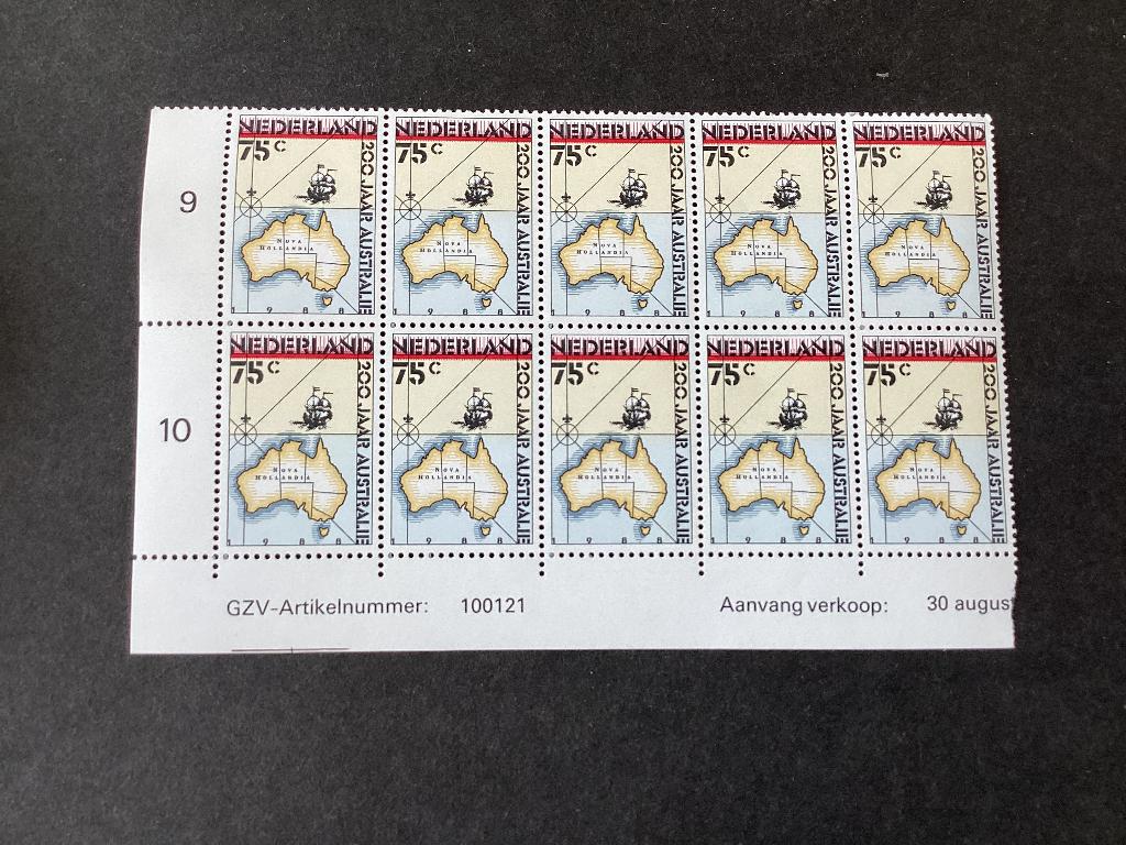 1988, 200 jaar Australië, 1411/ vel deel van 10 zegels, Postzegels en Munten, Postzegels | Nederland, Verzenden, Na 1940, Postfris
