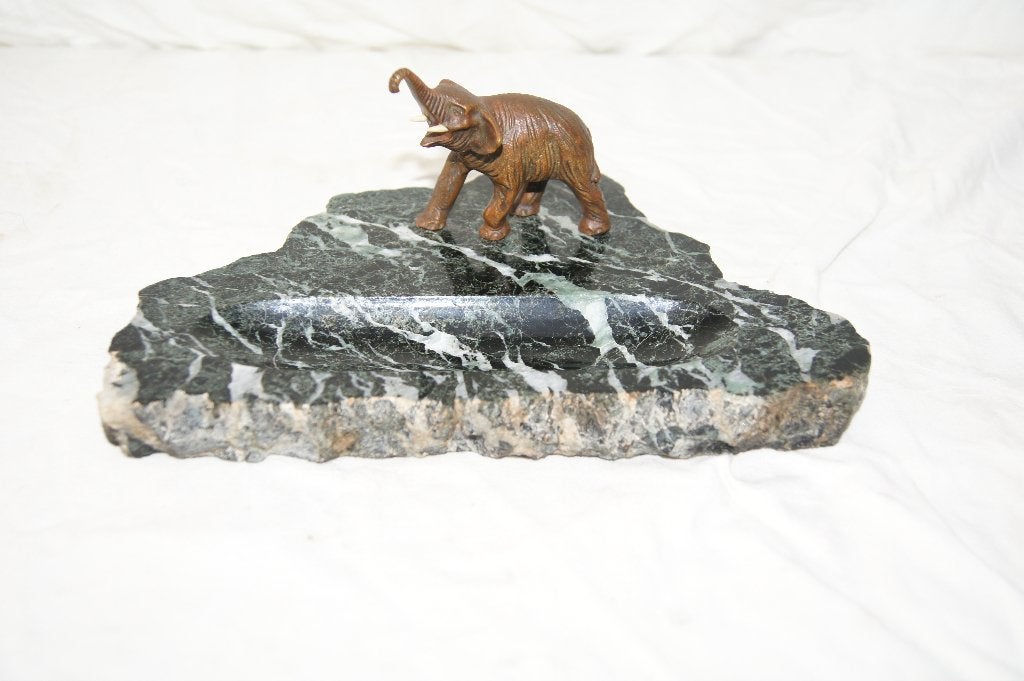 Marmeren penhouder met olifant, Antiek en Kunst, Ophalen, Brons, Beeld