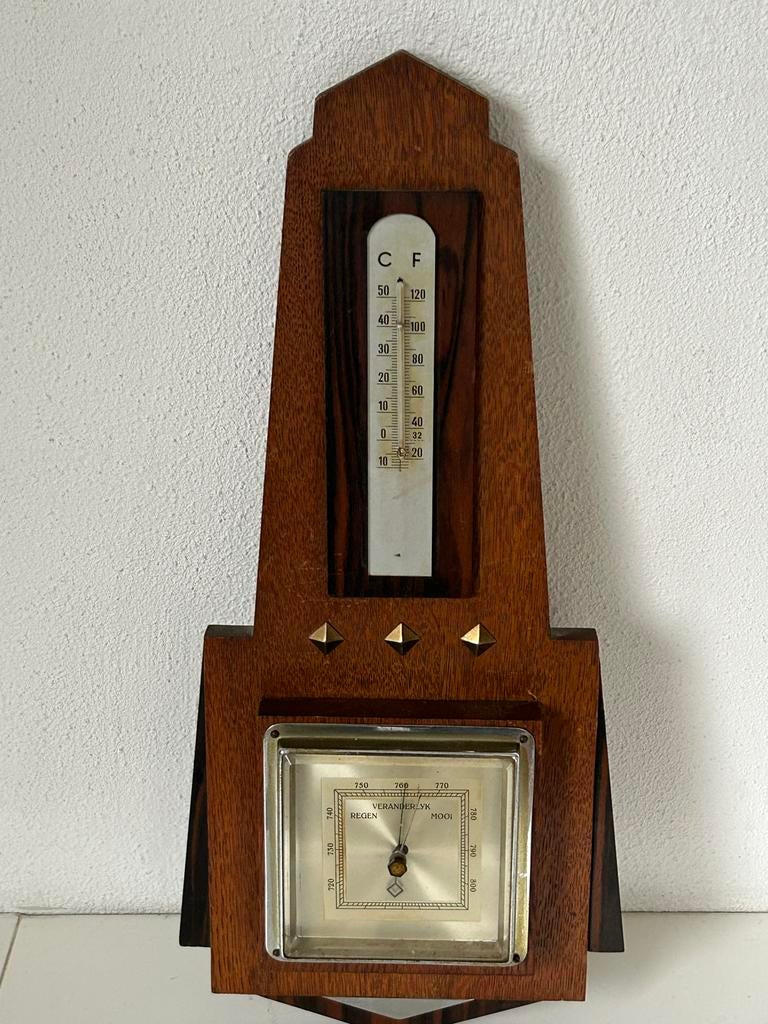 Amsterdamse School Art Deco Barometer/Thermometer, Ophalen of Verzenden, Gebruikt, Weerstation
