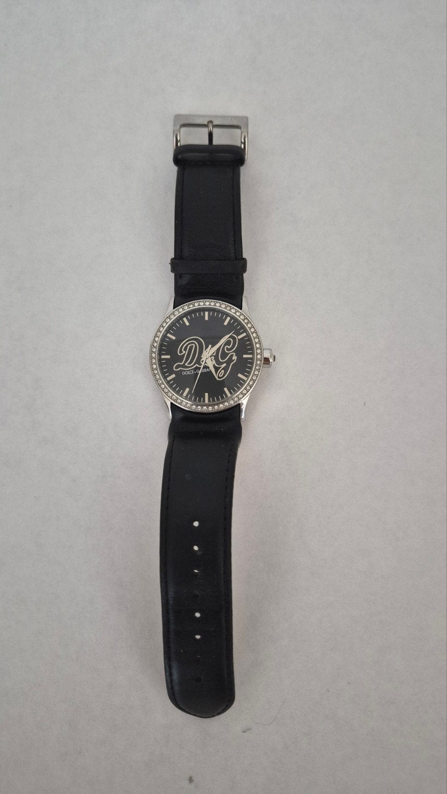 Dolce & Gabbana D&G Horloge met Zwarte Leren Band, Sieraden, Tassen en Uiterlijk, Horloges | Dames, Staal, Polshorloge, Ophalen of Verzenden