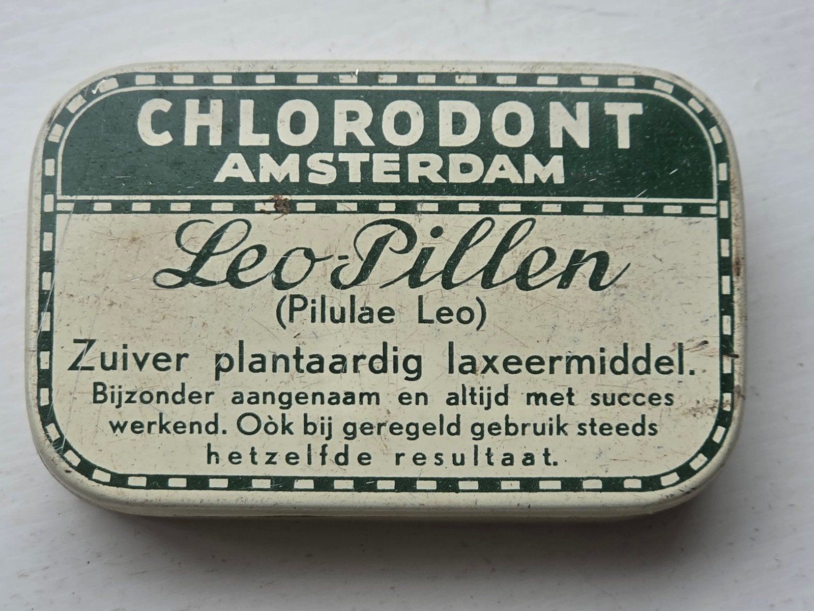 Chlorodont Amsterdam Leo Pillen Laxeermiddel blikje, Ophalen of Verzenden, Gebruikt, Overige