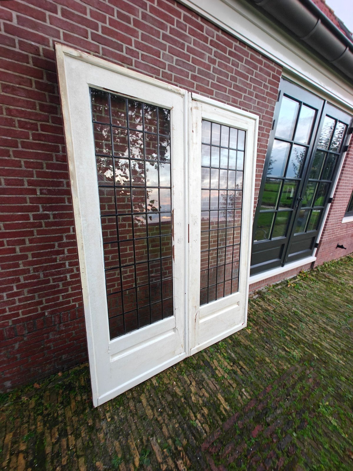 landelijke ensuite glas in lood schuifdeuren, Ophalen of Verzenden, Glas, Binnendeur, 200 tot 215 cm
