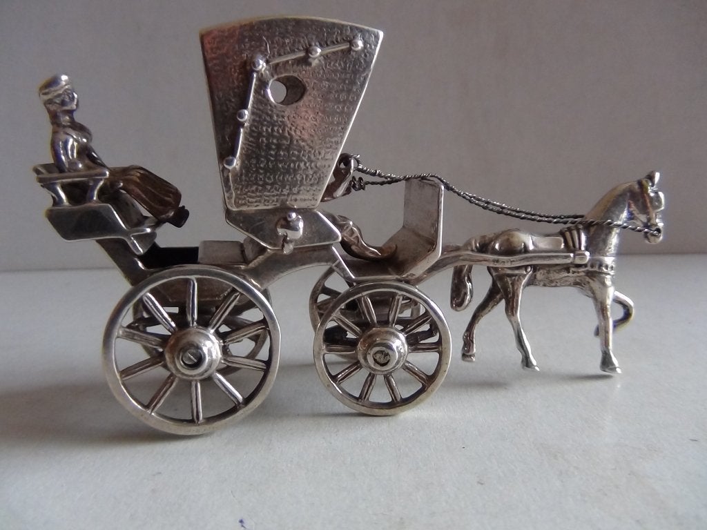 Miniatuur zilver FK3 zware koets + paard zilveren miniaturen, Antiek en Kunst, Antiek | Goud en Zilver, Verzenden, Zilver