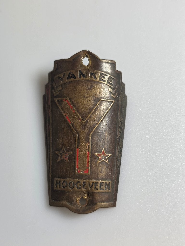 Vintage Balhoofdplaatje Fiets - Yankee Hoogeveen, Fietsen en Brommers, Fietsonderdelen, Gebruikt, Overige typen, Staal, Ophalen of Verzenden