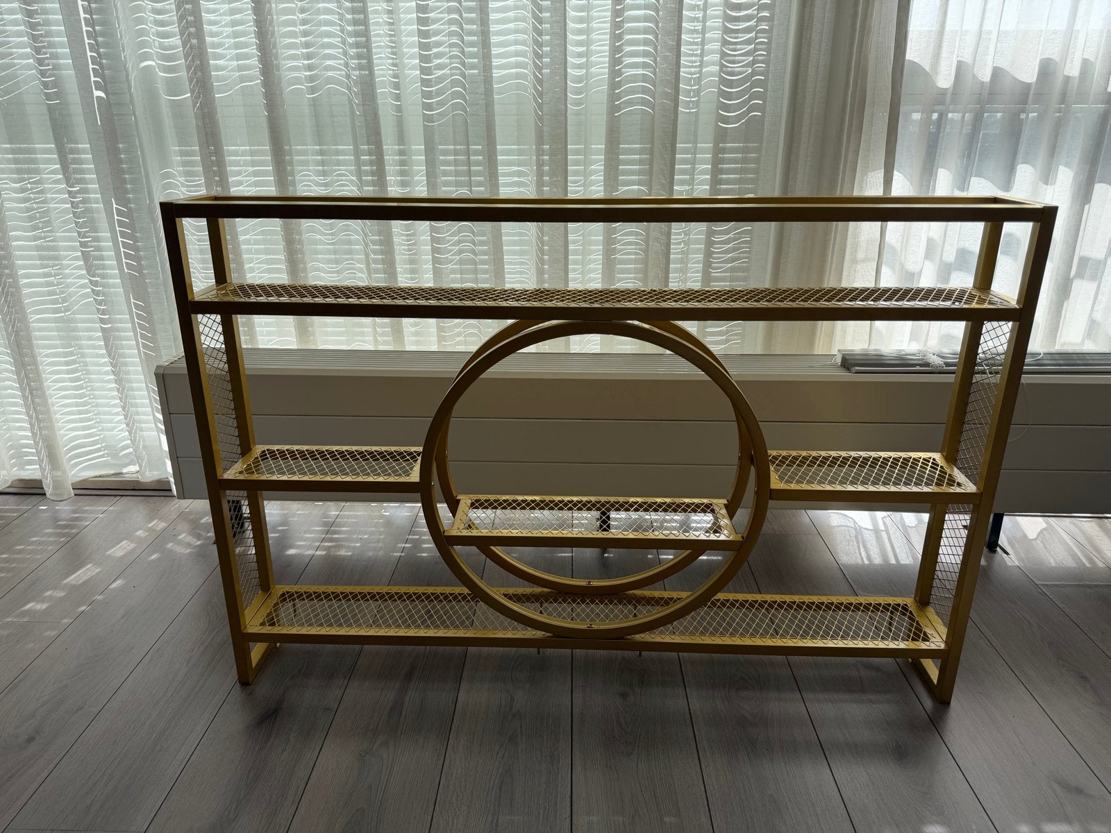 Goudkleurig wijnrek met glazenhangers - 120x80x15 cm, Ophalen, Gebruikt, 15 tot 25 flessen, 75 – 100