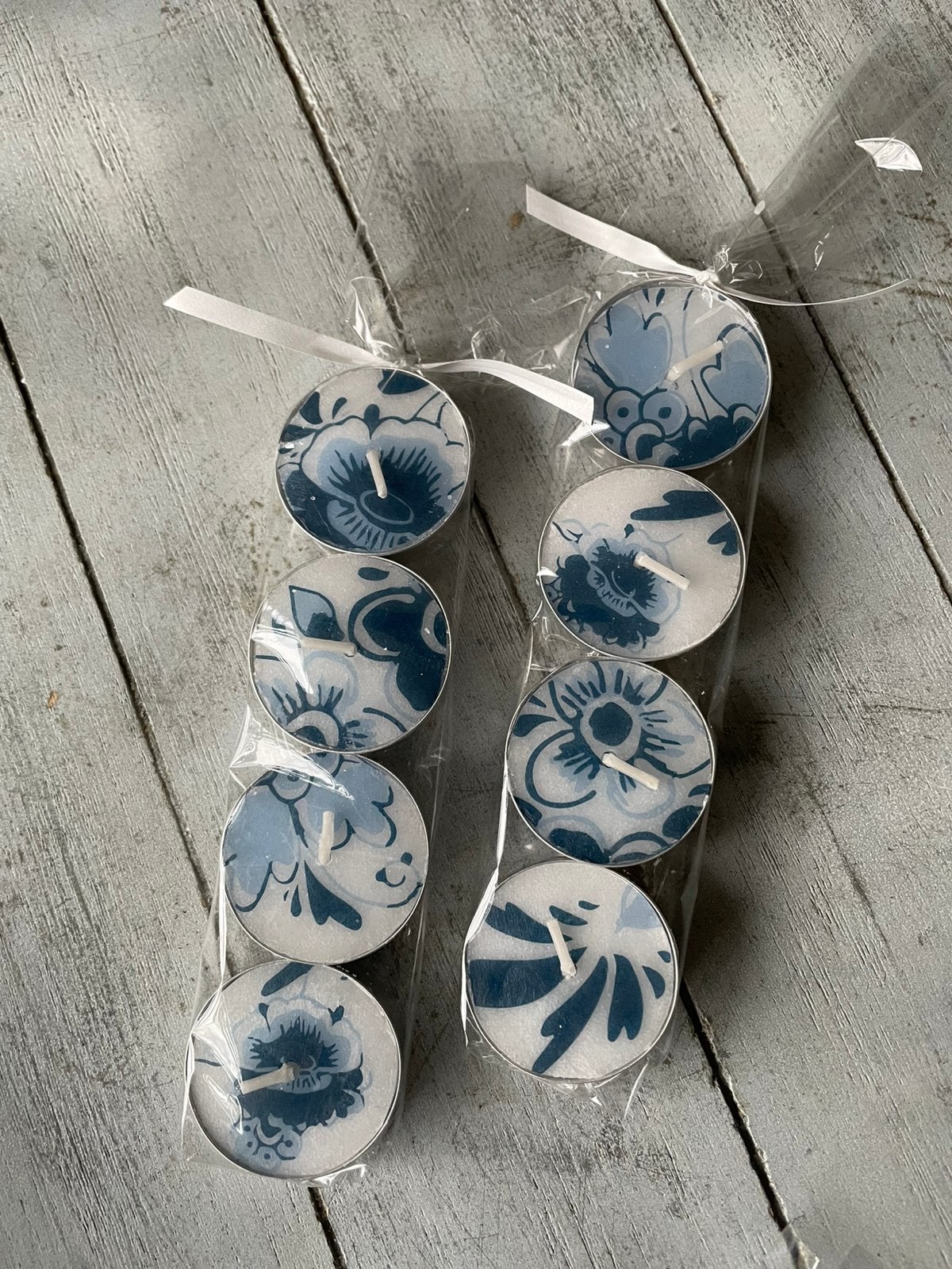Waxinelichtjes delfts blauwe bloemen, Ophalen of Verzenden, Overige materialen, Minder dan 25 cm
