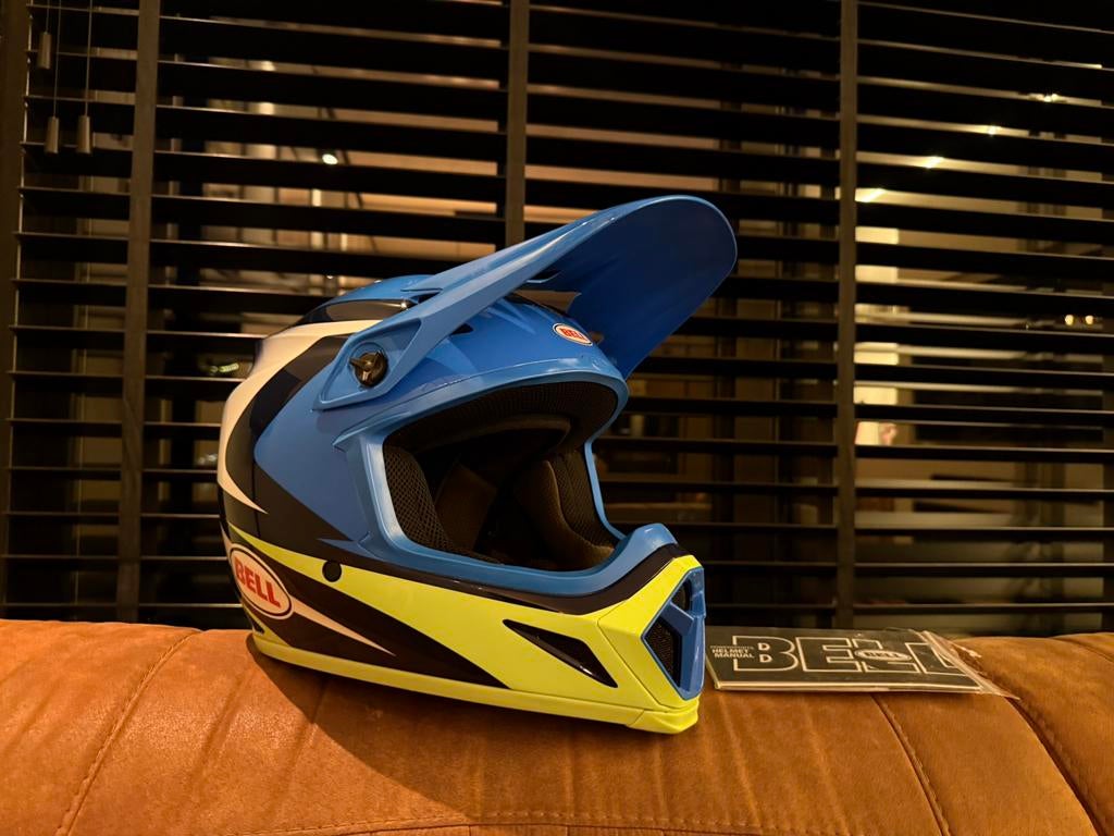 Bell MX-9 Jackal Blauw / HiViz Geel, Motoren, Kleding | Motorhelmen, Ophalen, Tweedehands, Offroadhelm, Overige merken