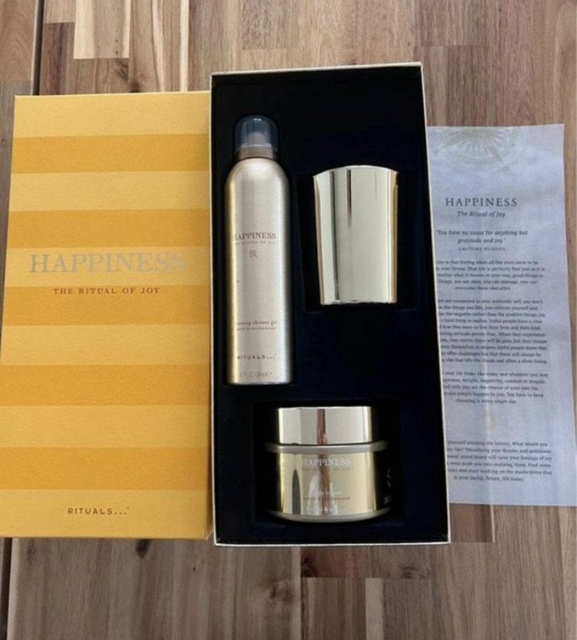 Rituals Happiness giftset kaars foam body cream, Verzenden, Nieuw, Bad & Douche