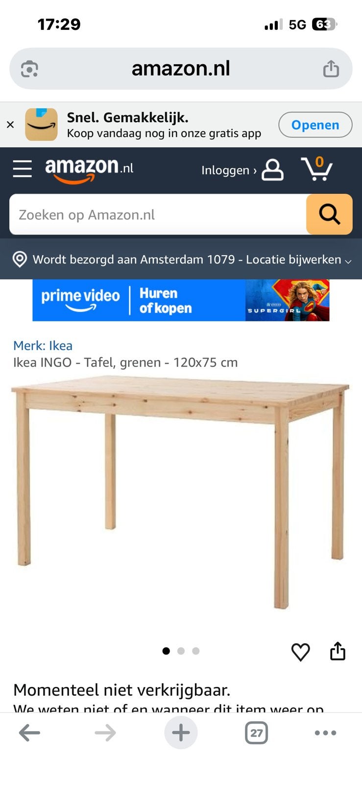 Ikea tafel ingo nieuw in doos grenen kleur, Huis en Inrichting, Tafels | Eettafels, Ophalen, 100 tot 150 cm, Nieuw, 50 tot 100 cm