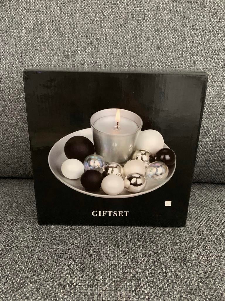 Giftset met kaars en decoratieve ballen blauw, Diversen, Kerst, Ophalen of Verzenden, Nieuw