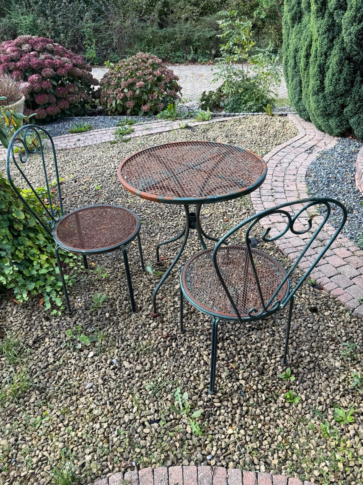 Vintage bistro tuinset - 2 stoelen en tafel, Overige materialen, Gebruikt, Eettafel, Tuinset