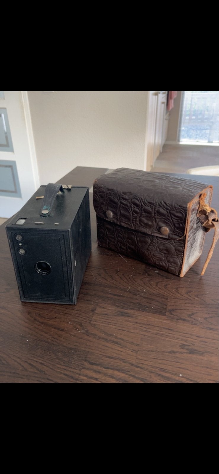 Vintage Kodak No. 2A Brownie Boxcamera met leren tas, Ophalen of Verzenden, Gebruikt, Compact, Kodak