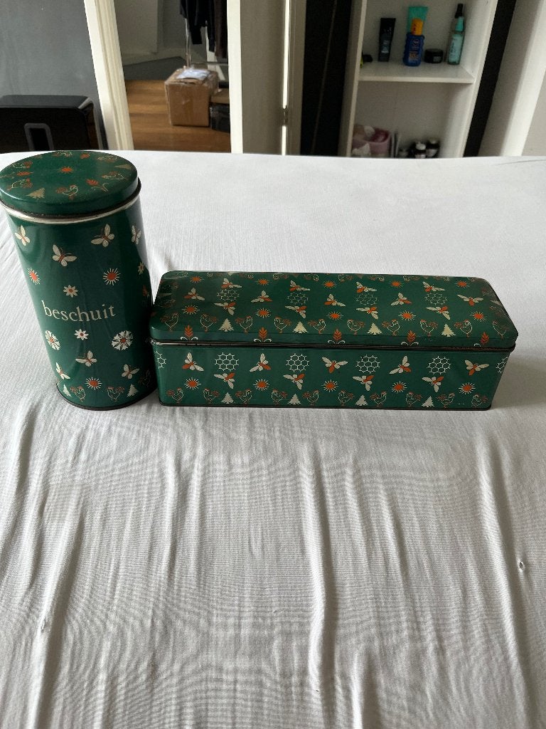 Vintage set SPAR jubileum Beschuitbus & Ontbijtkoekblik, Ophalen of Verzenden, Gebruikt, Koek(jes), Overige merken