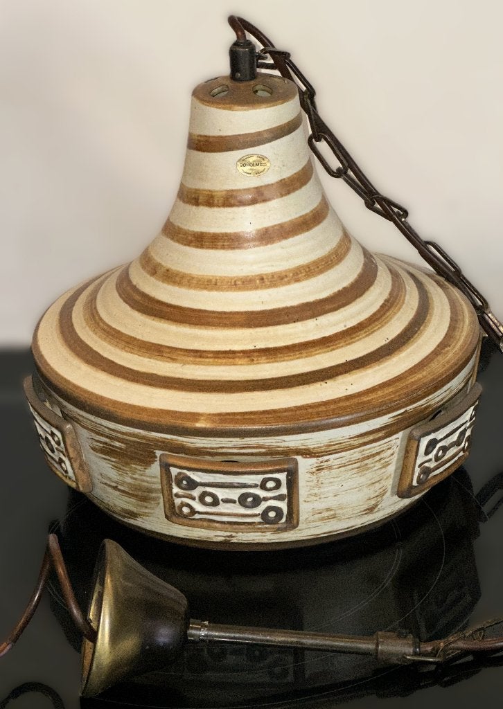 Prachtige Vintage Søholm Deense Keramische Hanglamp Jaren 70, Ophalen, Steen/keramiek, E27 (groot), Zo goed als nieuw