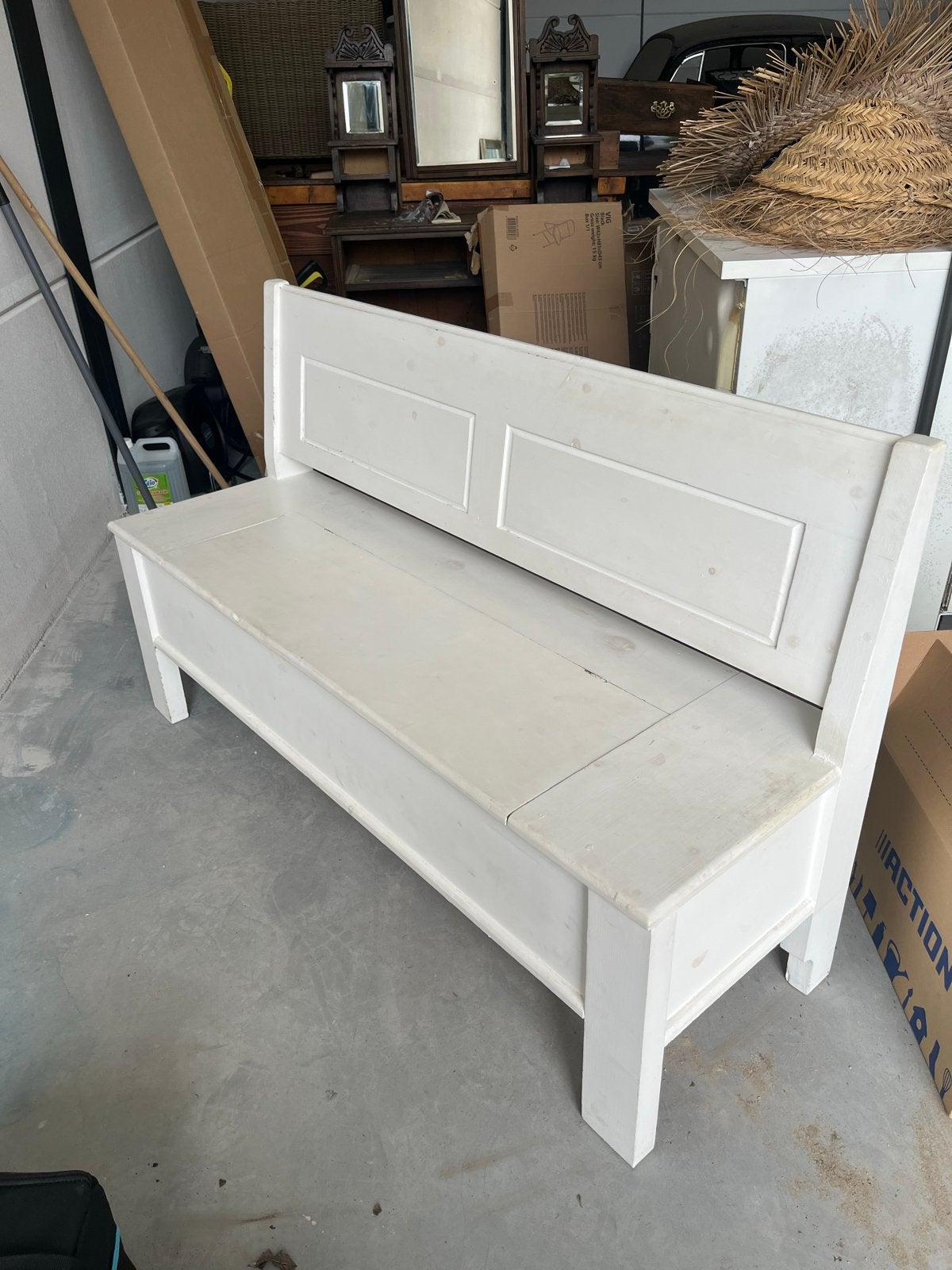 Wit Kerkbankje met Klep - 150x90x48 cm, Huis en Inrichting, Banken | Bankstellen, Gebruikt, Minder dan 75 cm, 150 tot 200 cm, Tweepersoons