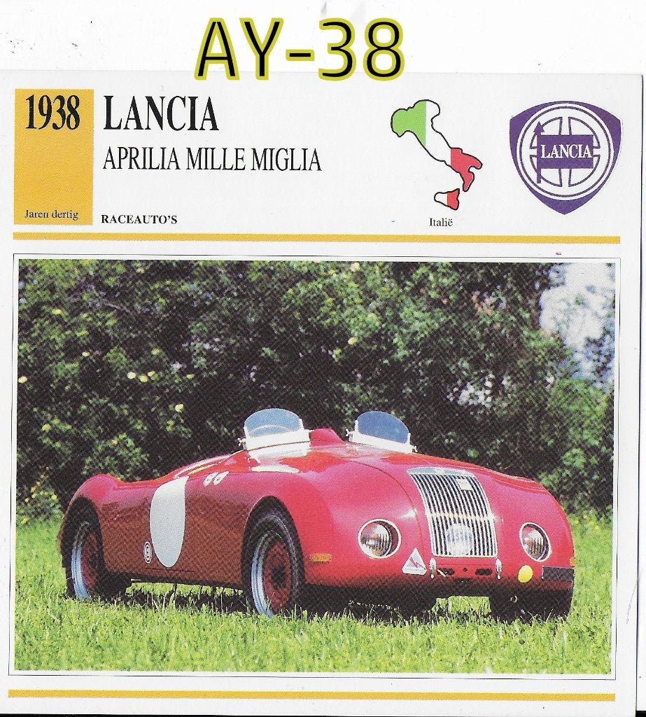 Ay-38 autokaart - lancia aprilia mille miglia - 1938, Verzamelen, Ophalen of Verzenden, Zo goed als nieuw, Auto's