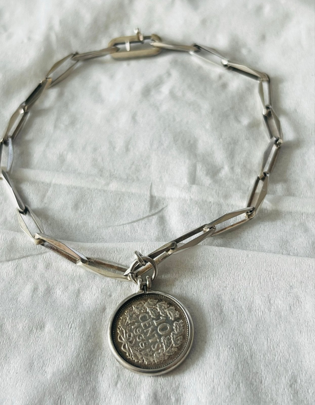 Zilveren bedel armband / close for ever  met dubbeltje 18,5, Sieraden, Tassen en Uiterlijk, Armbanden, Verzenden, Gebruikt, Zilver