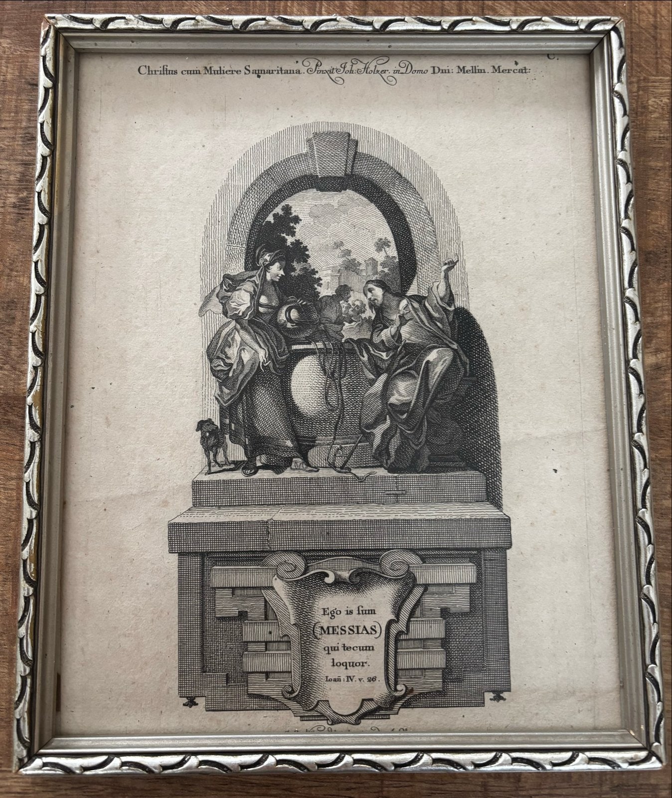 18e-eeuwse Gravure: Christus en de Samaritaanse Vrouw, Ophalen, Ingelijst, Religie, Gravure
