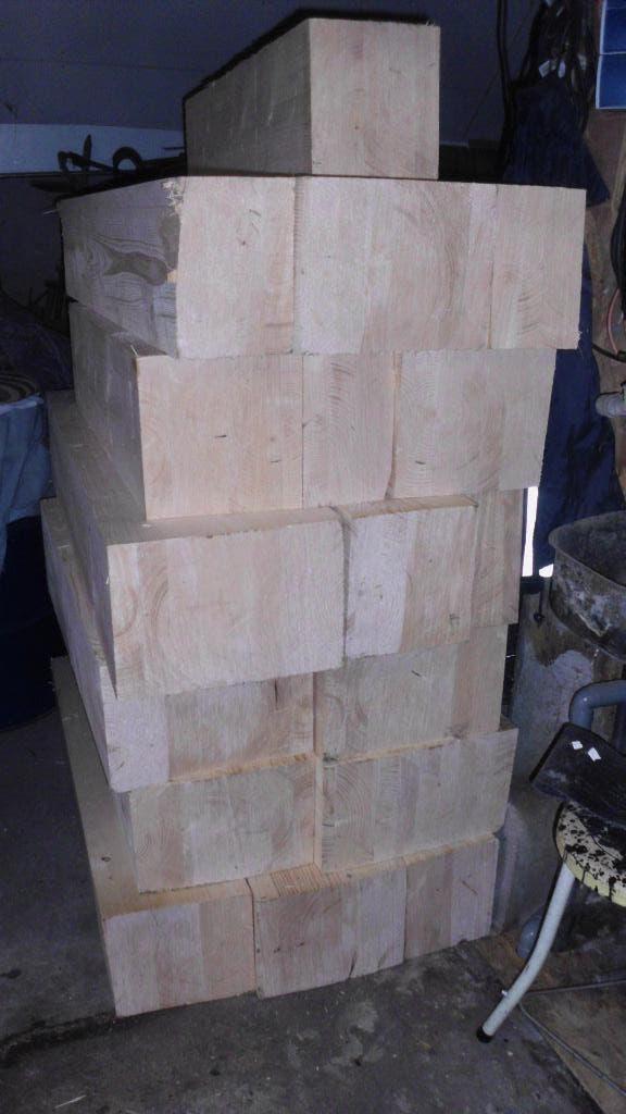 vuren kachel hout ca 15  gelamineerde blokken ruim 1m lang, Minder dan 3 m³, Ophalen, Overige houtsoorten, Blokken