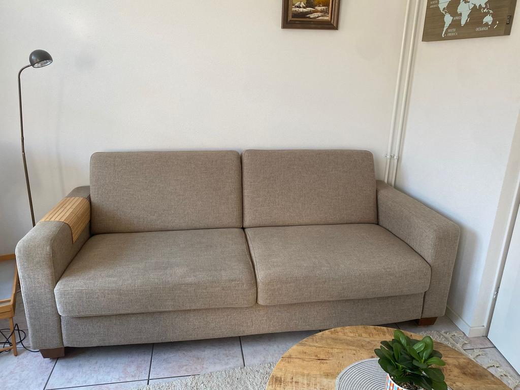 Beige bank, Ophalen, Driepersoons, 75 tot 100 cm, Zo goed als nieuw