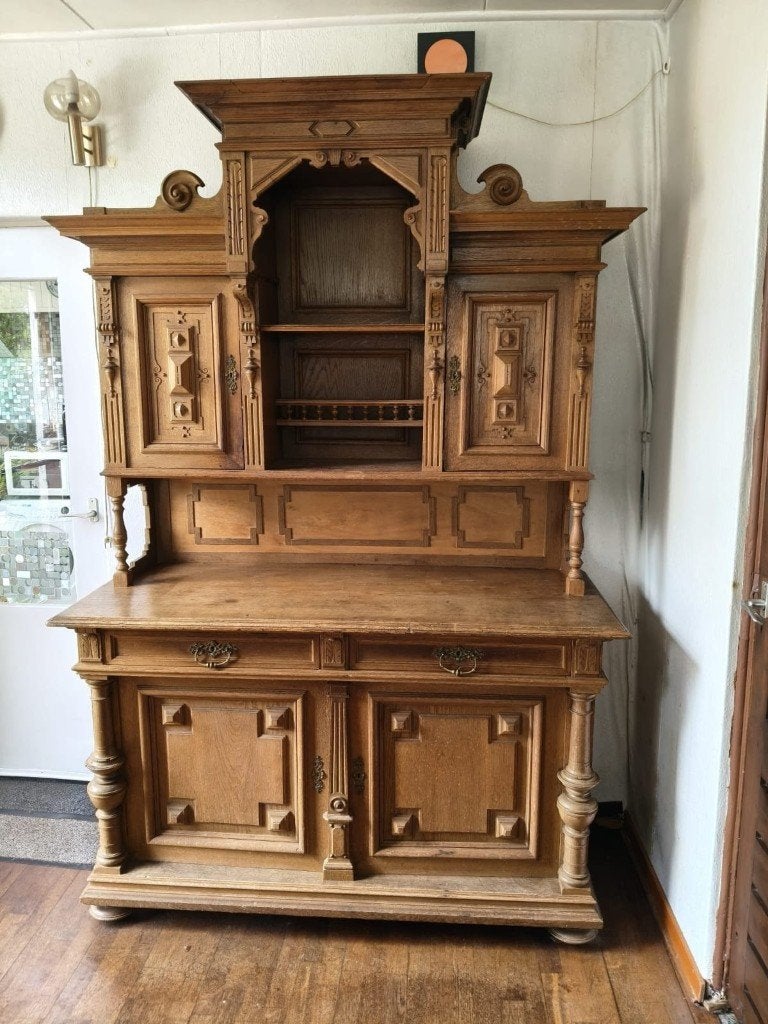 Antieke eikenhouten kast, Ophalen, Gebruikt, Met deur(en), 200 cm of meer