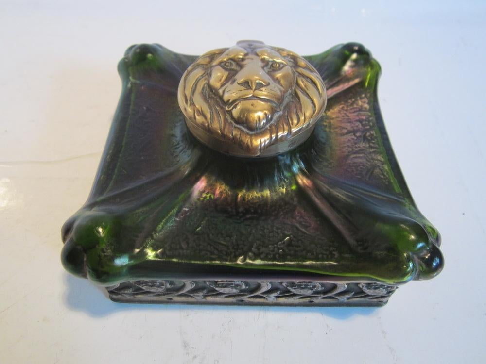 Art nouveau inktpot Kralik, geïriseerd glas, Bohemen,ca 1905, Verzenden