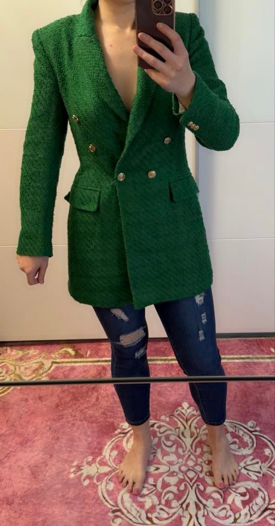 Zara Groene Blazer Maat S - Zo goed als nieuw, Kleding | Dames, Jassen | Winter, Ophalen of Verzenden, Zo goed als nieuw, Groen
