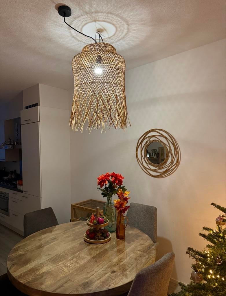 Rotan hanglamp, bohemian stijl, Ophalen, Zo goed als nieuw, Overige materialen, 50 tot 75 cm