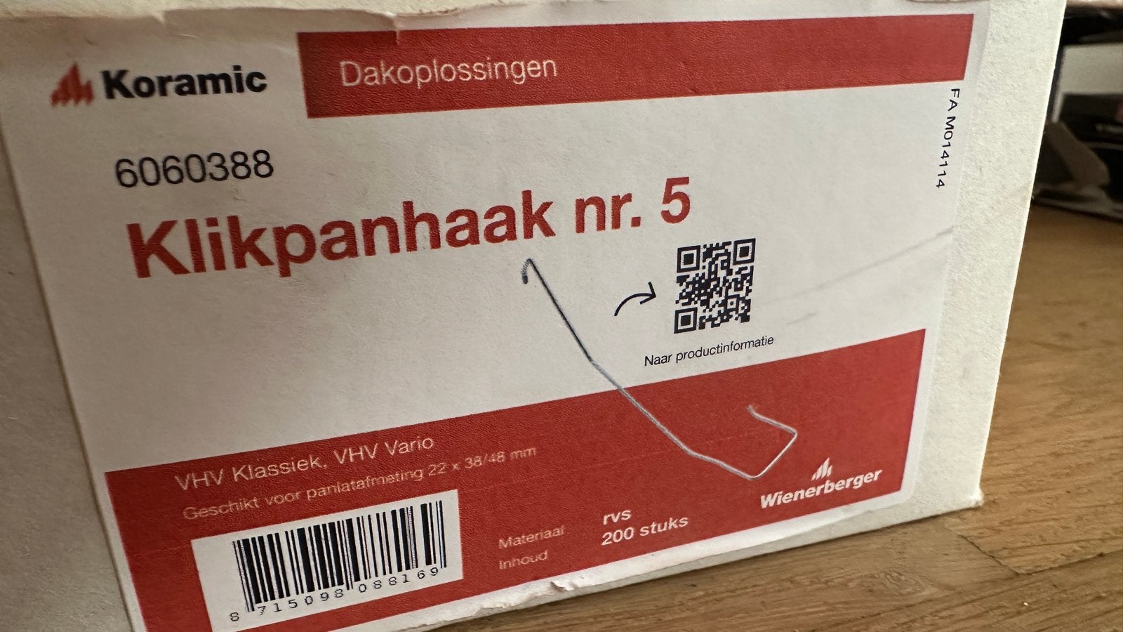 Koramic Klikpanhaak nr. 5 RVS - 5x 200 stuks, Overige typen, Nieuw, Ophalen of Verzenden, Minder dan 50 mm