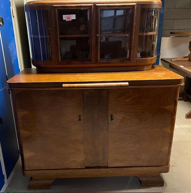 Vintage Houten Dressoir met Vitrinekast, Ophalen, Gebruikt, 50 tot 75 cm, Glas