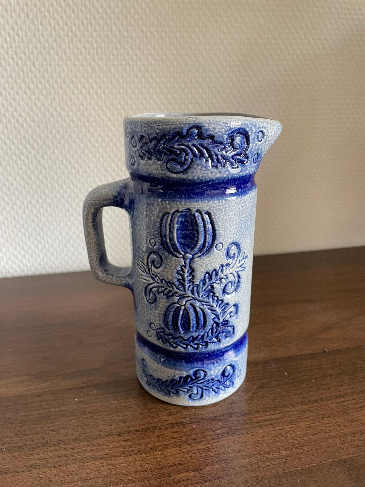 Blauw vaasje met print, Ophalen of Verzenden