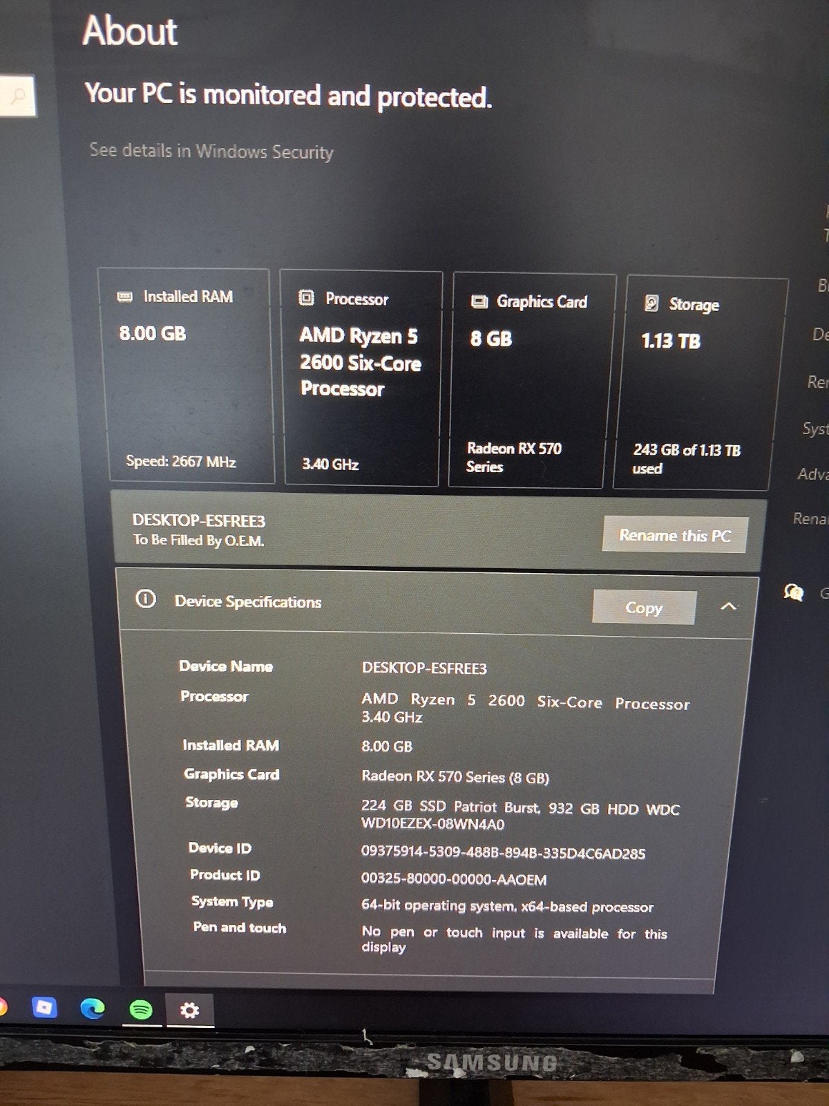 game pc amd ryzen 5 met monitor, Computers en Software, Ophalen, Zo goed als nieuw, Gaming, 3 tot 4 Ghz
