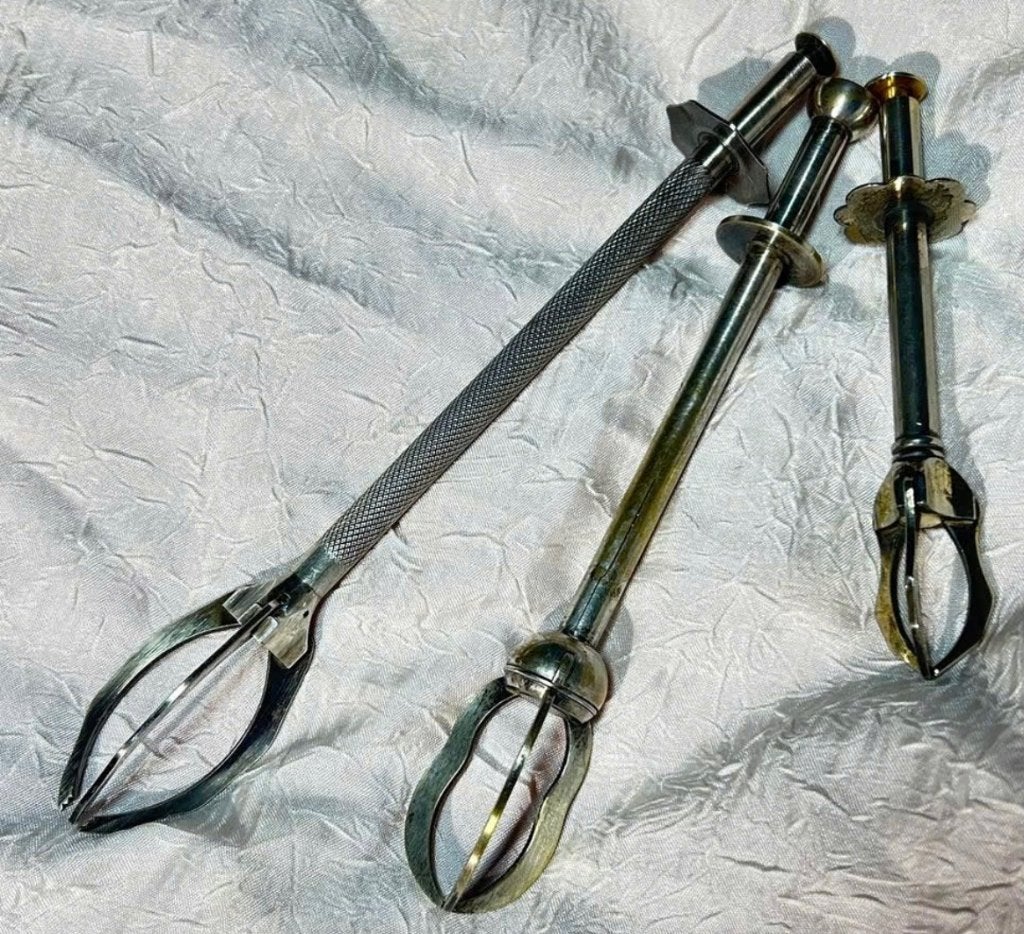 3 vintage suiker-ijsblokjes tang verzilverd/metalen pr.p.st, Antiek en Kunst, Ophalen of Verzenden