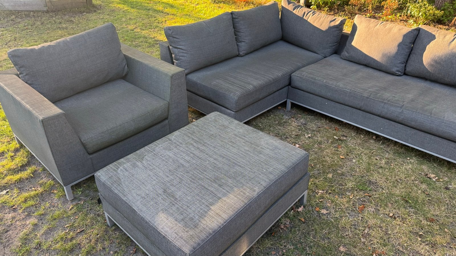 Loungebank en fauteuil set van Exotan, Gebruikt, 100 tot 125 cm, Hoekbank, 300 cm of meer