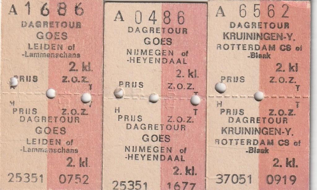 Drie treinkaartjes Dagretour, Verzenden, Gebruikt, Trein, Overige typen