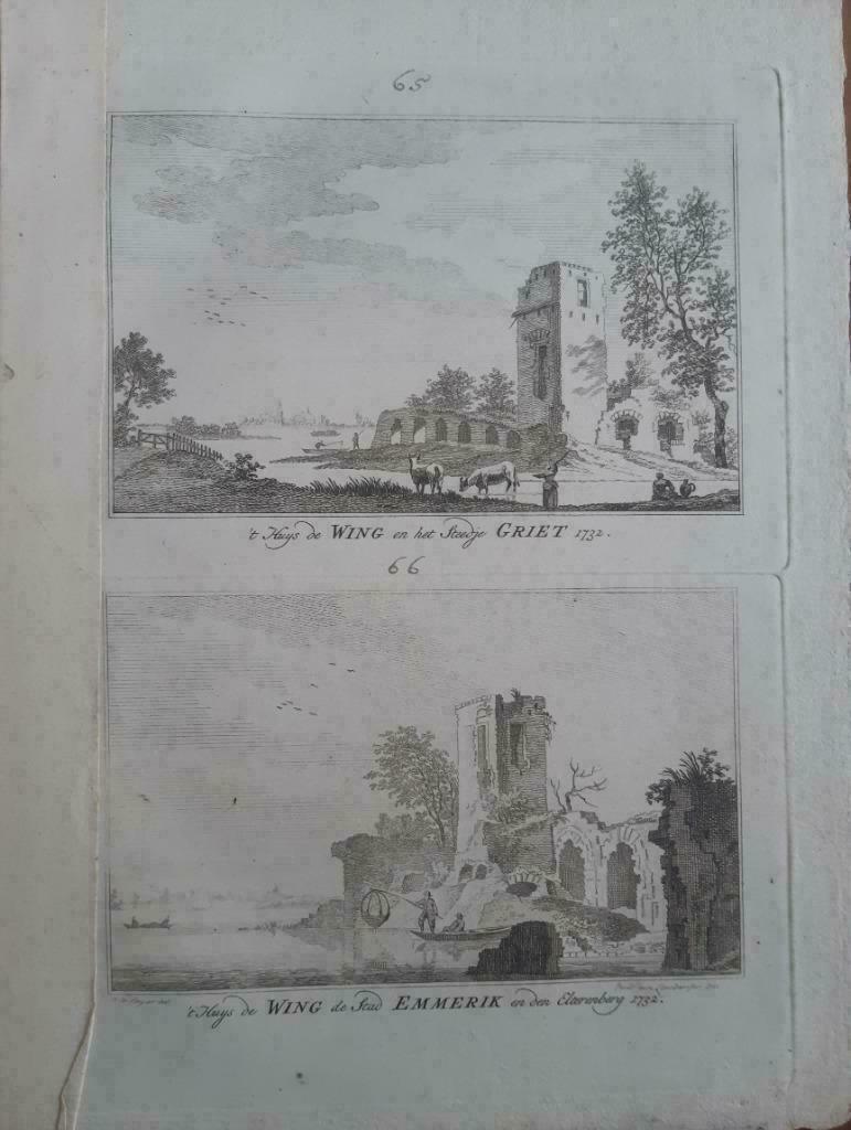65-66/ huis de Wing en stad Grieth   Emmerich  Gravure 1792, Antiek en Kunst, Ophalen of Verzenden