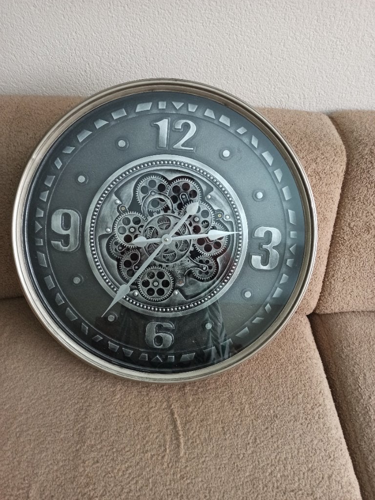 Industriële (radar) klok, zwart goud, diameter 60 cm, Ophalen, Goud, Analoog, Overige merken