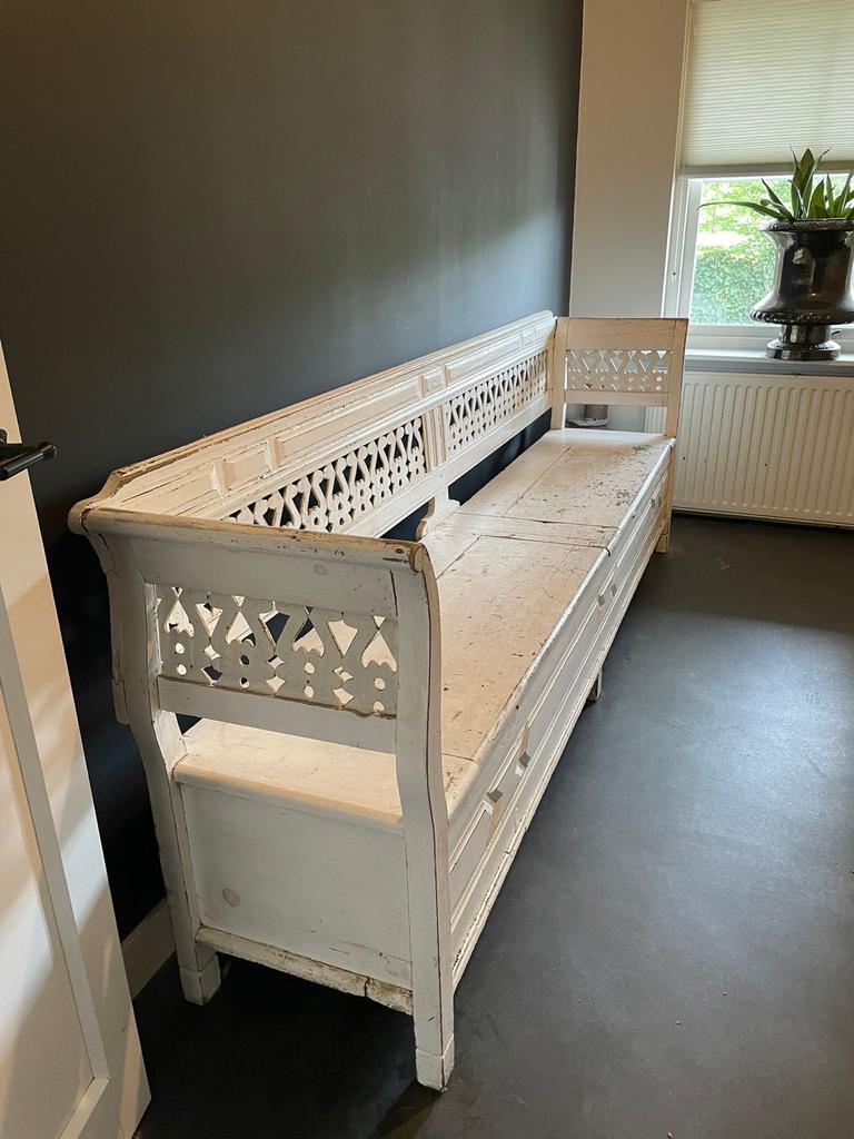 Mooie brocante klepbank - 255x51x89 cm, Ophalen