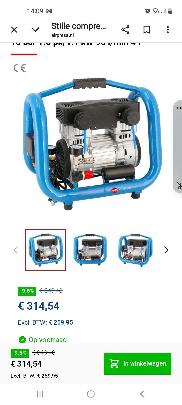 compressor, Doe-het-zelf en Verbouw, Ophalen, 6 tot 10 bar, Nieuw, Geluidgedempt