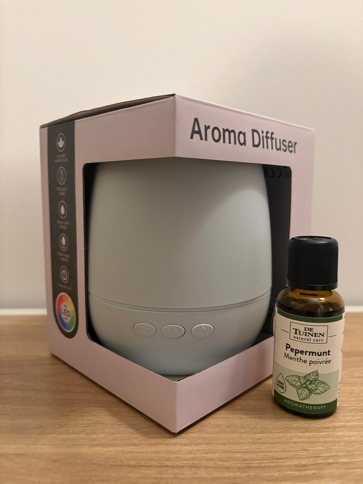 Aroma Diffuser met LED-verlichting en Pepermuntolie, Nieuw, Kunststof, Ophalen of Verzenden, Modern