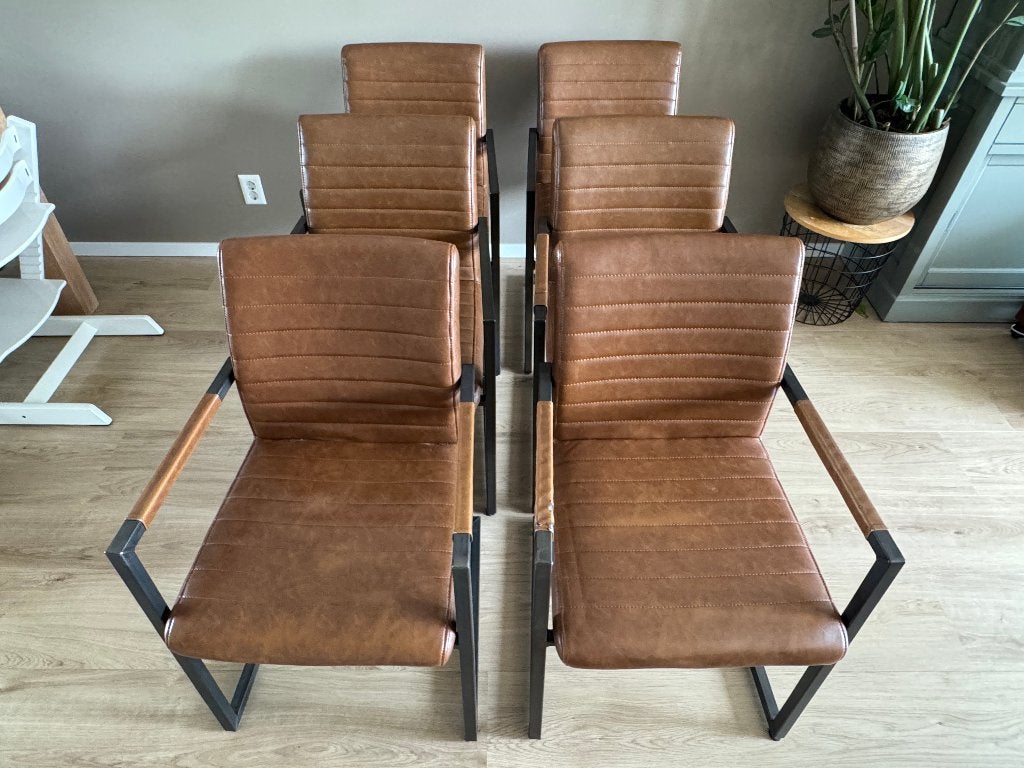 6x WOOOD Eetkamerstoel Bas - Cognac kleur, Huis en Inrichting, Stoelen, Ophalen, Bruin, Zo goed als nieuw, Vijf, Zes of meer stoelen