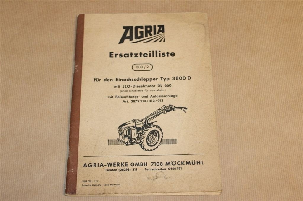 Agria - Onderdelencatalogus JLO-Dieselmotor, Boeken, Techniek, Gelezen, Bouwkunde, Ophalen of Verzenden