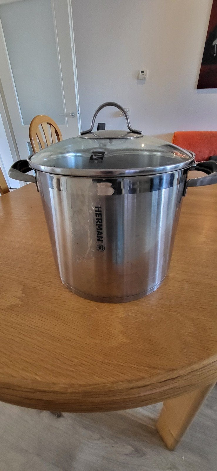 Herman Kookpan RVS met Glazen Deksel, Gebruikt, Ophalen of Verzenden, Rvs, Kookpan
