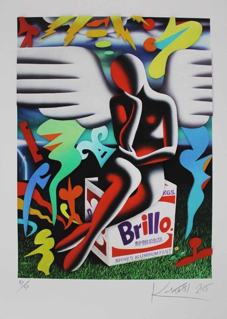 Mark Kostabi - Contemplating - Litho Handgesign., Verzenden